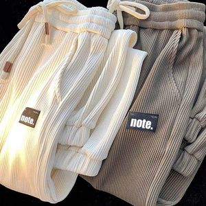 Calças masculinas veludo leggings rua casual remendo bolsos suor clássico cintura cordão gravata pés coreano bonito calças masculinas