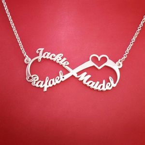 Pingente de coração em aço inoxidável, colar com nome personalizado, ouro rosa, prata, pingente infinito, presente da amizade, joia bff213v