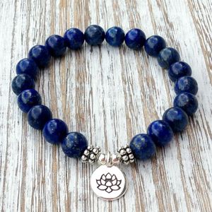 SN1039 Bracciale in vero lapislazzuli con perline in pietra naturale Bracciale da uomo Chakra della gola Regalo spirituale Yogi 298f