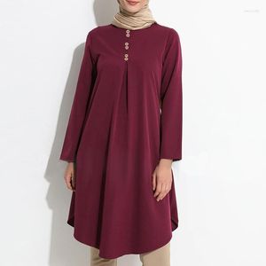 Abbigliamento etnico Arabia Saudita Medio Oriente Abiti da donna a maniche lunghe con bottoni Dubai Turchia Mubarak Camicetta femminile allentata casual tinta unita