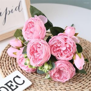 Decorative Flowers Silk Peony Artificial Flower Bouquet 5 Head 4 Bud 10 Bunches For Home Party Decor Wedding Event Arrangement