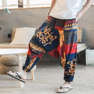 Moda nova masculina hip-hop linho solto calças do nepal treinamento ao ar livre casual bloomers calças geométricas tamanho S-XL290C