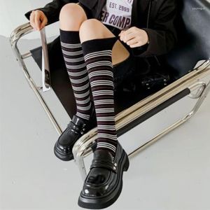 Women Socks Stripe Knee High Long Y2K Aesthetic Punk Gothic Kawaii Stockings Streetwear