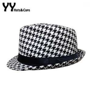 Wide Brim Hats Retro Houndstooth Check Fedora For Women Felt Feminino Cappelli Sombreros Chapeus Vintage Panama Caps1241l