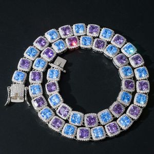 Ice Sugar Chain Hip Hop for Men 10mm Square Colored Blue Purple Zircon Necklace BlingChain