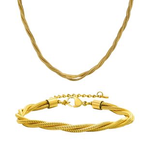Stainless Steel Multilayer Snake Chain Braided Bracelet Necklace Jewelry Set Gold Plated Fashion Gifts for Women Girls