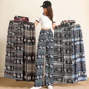 Calças femininas perna larga cintura alta elefante impressão calça verão fino calças retas casuais bottoms roupas femininas 2023 moda 230919