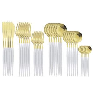 Set di stoviglie 36 pezzi Posate in oro bianco Posate in acciaio inossidabile Set di stoviglie Dessert Insalata Forchetta Coltello Cucchiaio Cucina Consegna a goccia H Dhoiq