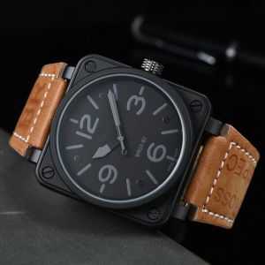 최고의 고급 브랜드 디자이너 시계 기계 손목 시계 남자 비즈니스 레저 시계 벨 브라운 가죽 시계 블랙 로스 고무 시계 스퀘어 손목 시계