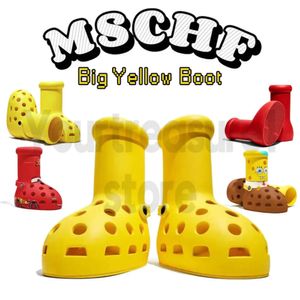 MSCHF Designer Buty duże żółte buty buty duże czerwone buty projektant Women Boy Boy Boots grube dolne botki deszczowe 313385