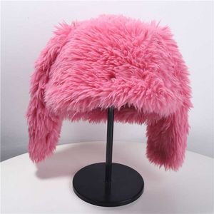 Nuove orecchie di coniglio Berretti Corea Ins Nicchia Cute Rose Red Peluche Pullover Cap Inverno Caldo Mantenere Divertente Fotografia Cappelli da donna 230920