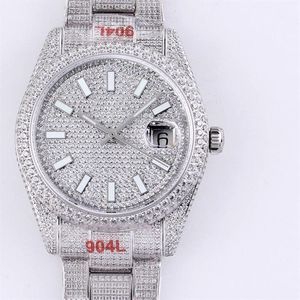 풀 다이아몬드 남성 시계 41mm 자동 기계식 시계 다이아몬드 베젤 방수 사파이어 손목 시계 다이아몬드 스틸 브래스 3055