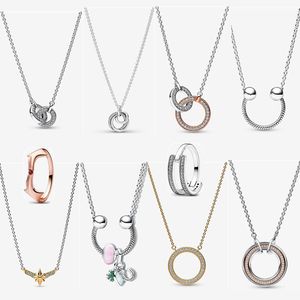 2023 новые модные дизайнерские ожерелья для женщин, розовое золото, бриллиантовая цепочка на ключицу, сделай сам, подходят для колец Pandoras, семейное ожерелье с подвеской в кругу, ювелирное изделие, подарок
