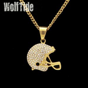 Stainless Steel Motorcycle Helmet Pendant Mens Necklace Gold Plated Bling Diamond Hip Hop Punk Rock Miami Rapper Jewelry Gifts for Men for Sale Bijoux Collior