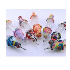 mini water pipes kit hot selling pattern style glass bongs with 10mm titanium nail silicone smoking pipe for smoking wax oil tobacco