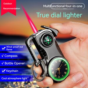 Multifunctional Windproof Gas Jet Lighter Outdoor Lighter with Compass Bottle Opener Real Watch Lighter Inflated Gadgets