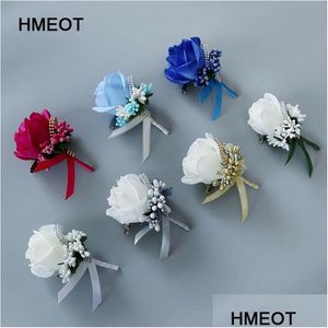Decorative Flowers Wreaths Mens Simation Silk Rose Boutonniere Pin Brooch Decorations Flower Groom Cor Colorf Wrist Drop Delivery Home Dhxpy