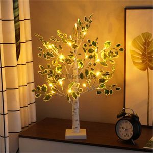 LED Strings Party LED Birch Tree Lamp Artificial Green Leaf Tree Night Light USB/Battery Powered Lamp for Holiday Christmas Birthday Gifts HKD230919