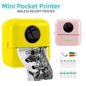 Stampante tascabile Stampanti termiche wireless con 11 rotoli di carta da stampa e batteria da 1200 mAh, stampante portatile senza inchiostro per stampante per adesivi mini iPhone