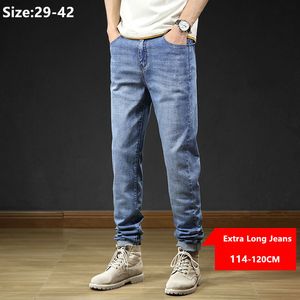 Mens Jeans Tall Men 114CM 120CM Long Blue Denim Stretched Plus Size 42 40 Slim Fit Elastic Large Male Trousers Straight Pants 230915