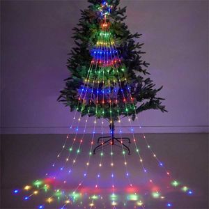 LED Strings Party Outdoor Christmas Star String Light 9X2M 180 LED Waterfall Christmas Tree Light 8 Mode Window Curtain Light For Patio Wall Decor HKD230919