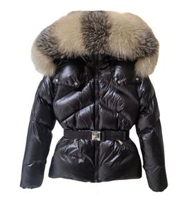 Women's gradient color big natural fox fur collar hooded white duck down coat SMLXLXXL3XL