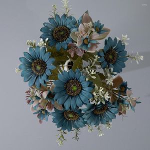 Dekorativa blommor Realistiska konstgjorda solros Bukettbord Centerpiece Fake Easy Care Dekorera Big Flower Faux Branch