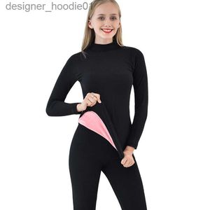 Women's Thermal Underwear Women's Thermal Underwear Women Thickened Plus Velvet Tight-fitting Bottoming Shirt Student Half-high Collar Autumn Winter Tops L230919