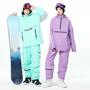 Skidåkning kostymer män kvinnor solid färg skidjacka byxor varma vindtäta vinterövergripande hoodie vattentät utomhus sportkläder snowboard 230918