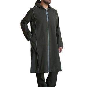 Ethnic Clothing Traditional Black Long-sleeved Hooded African Style Men's Long Shirts Casual Striped Muslim T-Shirt Chilaba M340m