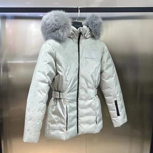 Mulheres jaqueta superior gola de pele de raposa puffer com capuz jaquetas de inverno casacos quentes carta impressão 23s mais recente estilo moda skiwear parkas com senhora casaco de algodão outerwear