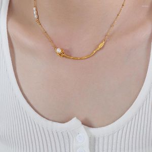 Pendant Necklaces Minar Unusual 18K Gold PVD Plated Titanium Steel White Color Faux Pearl Metallic Rose Flower Choker For Women