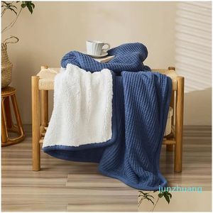 Blankets Simple Color Cotton Thick Knitted Blanket Nordic Lamb Down Warm Sofa Small Drop Delivery Home Garden Textiles