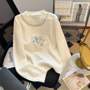 Sweter damski Sweter Sweter 2023 Zima moda zimowa luźna cekinowa diamenty dzianinowe skoczki ciągnące femme dzianinowe topy 230918