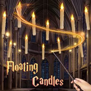 Candles Halloween Flameless Floating With Magic Wand Remote Battery Operated LED Flickering Hanging Candle Home Party Decoration 230919