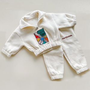 Zestawy odzieży Winter Warm Boys zagęszcza się półkulną kurtkę z polaru spodnie Baby Boy Tracksuit Ubrania dla dzieci