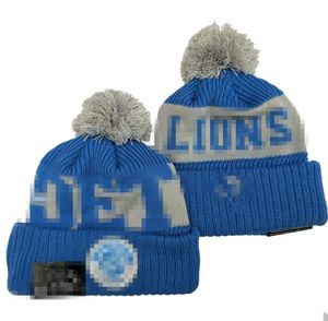 ''lions'' Beanies Cap DEN Wool Warm Sport Knit Hat Hockey North American Team Striped Sideline USA College Cuffed Pom Hats Men Women
