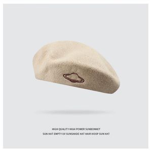 Elegant Designer Women Beret Hat Wool Saturn Embroidered Woman Elegant Berets Caps Autumn Winter Versatile Artist Retro Painter Hats