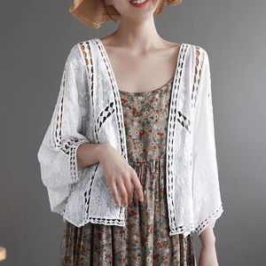 Women's Knits Tees s Summer Vintage Hollow Hook Flower Pure Cotton Cardigan Air Conditioned Shirt Fashion Cloak Coat Thin Sun Protection 230918