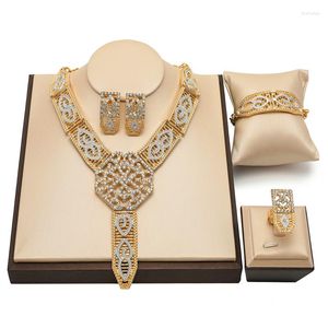 Colar brincos conjunto requintado dubai 18k banhado a ouro jóias de noiva marca feminina casamento nigeriano contas africanas design de jóias