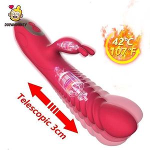 Massaggiatore per adulti Vibratore per coniglio Stimolazione del clitoride Massaggio Telescopico Masturbazione femminile Bacchetta magica Donna Sextoy Riscaldamento Usbcarging