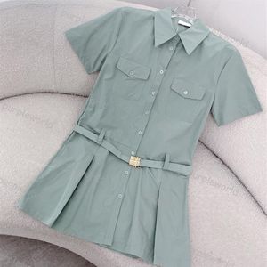 Vestido de marca de luxo para mulheres roupas de grife verão sexy curto camisa moda bolso retalhos saia meninas manga curta241a