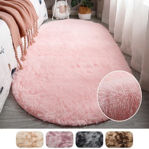 Carpets Large Size Oval Plush Rug Fluffy Home Decor Bedside Thick Tie Dye Living Room Bedroom Multi Color Available 230919