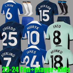 23 24 Nkunku Jackson Futbol Forması Saikedo Disasi Enzo Fernandez Mudryk CFC James Sterling Cucurella Lavia Palmer Chukwuemeka Chelsea Futbol Gömlek Erkek Çocuklar Çocuklar Çocuklar