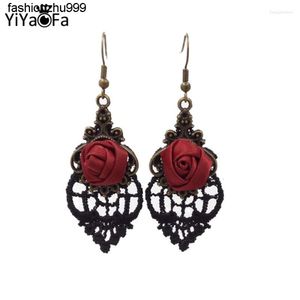 Baumelnde Ohrringe, handgefertigt, Gothic-Rosen-Tropfen für Damen, Accessoires, Spitze, Party-Schmuck YE-04