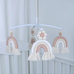 Mobiler# handgjorda regnbågar tapestry baby rattle leksaker nordisk stil baby crib mobil rattle musikal rattles barn flickor sovrum hängande dekor 230919