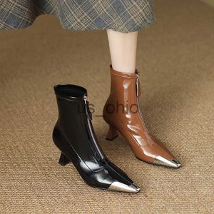 Boots 2023 New Autumn winter Women ankle boots 22-24.5cm Elastic microfiber+pigskin stretch boots pointed toe front zip skinny boots J230919