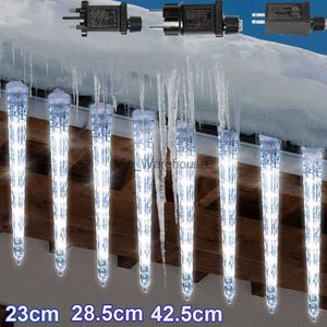 LED -strängar Party Waterproof Outdoor Christmas Icicle Lights Chaser Raindrop Snöning LED Meteor Duschljus Vinterparty Tree Holiday Lighting HKD230919