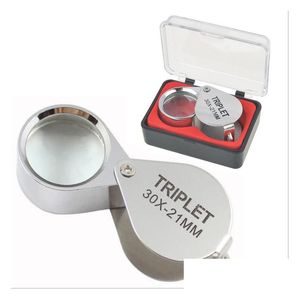 Microscope And Accessories Wholesale 30 Times Folding Fl Metal Jewelry Antique Diamond Appreciation Pocket Magnifying Glass Gift Box P Dhsm0