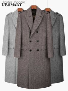 Misto lana da uomo Cappotto classico in lana con motivo a spina di pesce ultra lungo da uomo con piumino ispessito moda britannica doppiopetto da uomo L230919